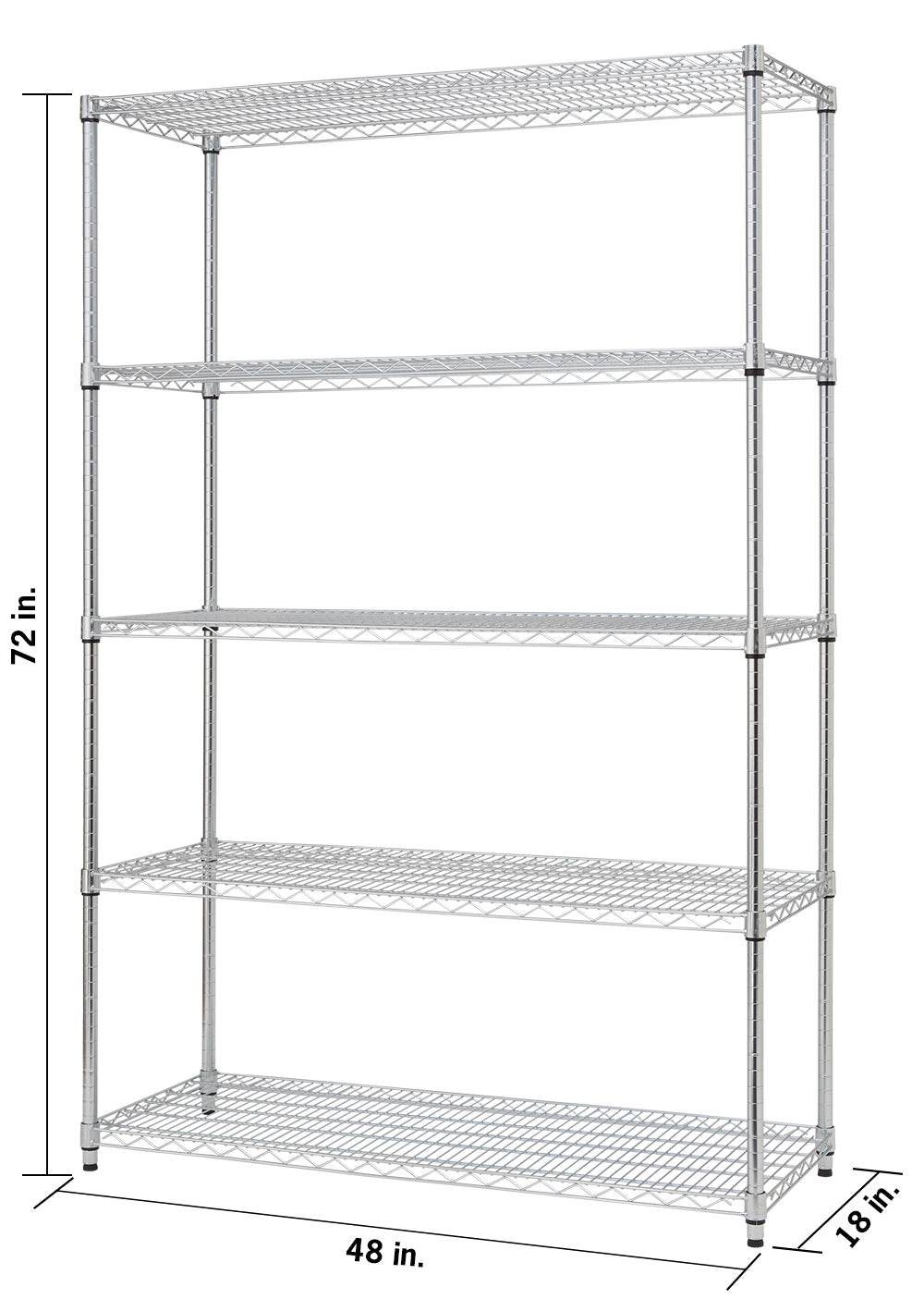 TRINITY EcoStorage® 5-Tier 48x18x72 Wire Shelving, NSF, Chrome