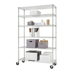 Étagère métallique commerciale TRINITY EcoStorage® à 6 niveaux | 48 x 18 x 72 | NSF | avec roulettes | Chrome | Boîte ouverte