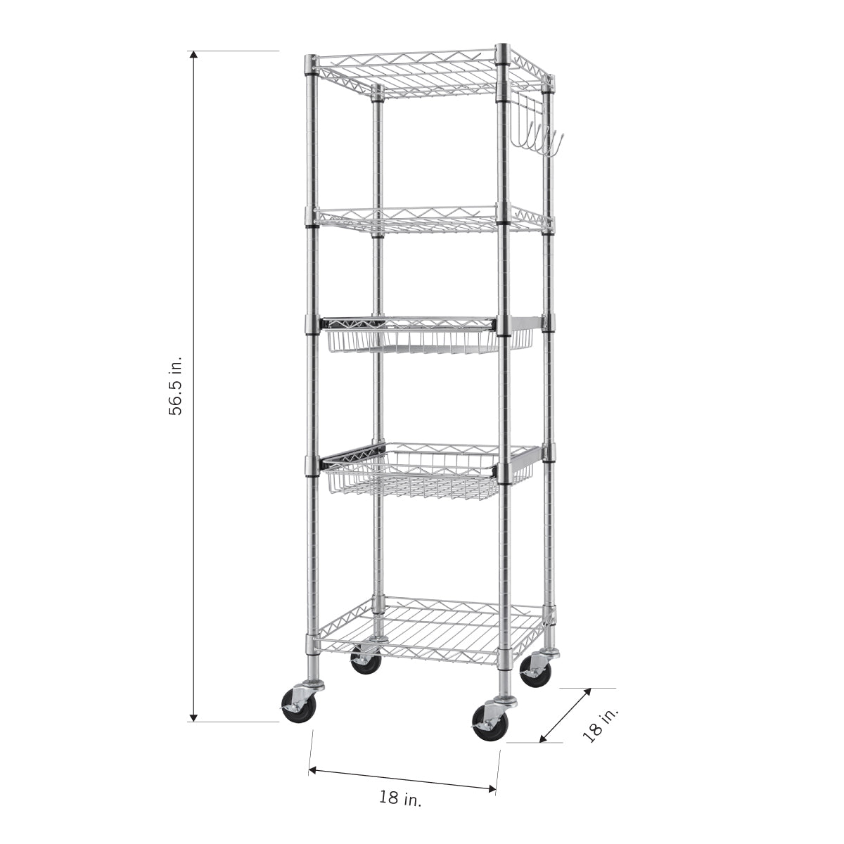 TRINITY EcoStorage® 5-Tier Square Rack w/ Wheels, NSF, Chrome