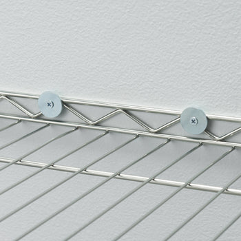 A close-up of a Trinity EcoStorage® 5-Tier Commercial Square Rack with Wheels, NSF, Chrome. The rack has a chrome finish and wire shelves.