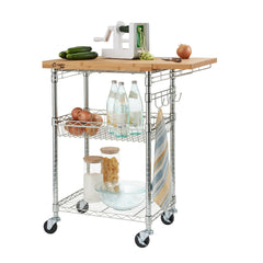 TRINITY PRO® EcoStorage® | Expandable Bamboo Top Kitchen Cart | Chrome