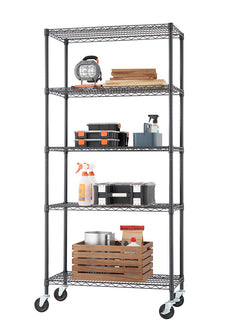 TRINITY 5-Tier | 36x18x72 | Commercial Wire Shelving | NSF | w/ Wheels | Black Anthracite®