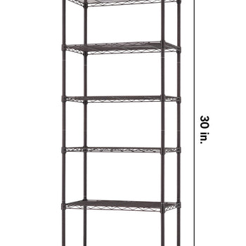 A six-tier wire shelving unit in a dark bronze finish is shown with its dimensions labeled in inches. The unit measures 23.2 in. wide, 13.4 in. deep, and 30 in. tall.