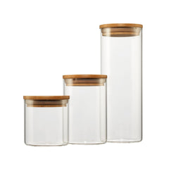 TRINITY | Petites boîtes en verre avec couvercle en bambou | Lot de 3