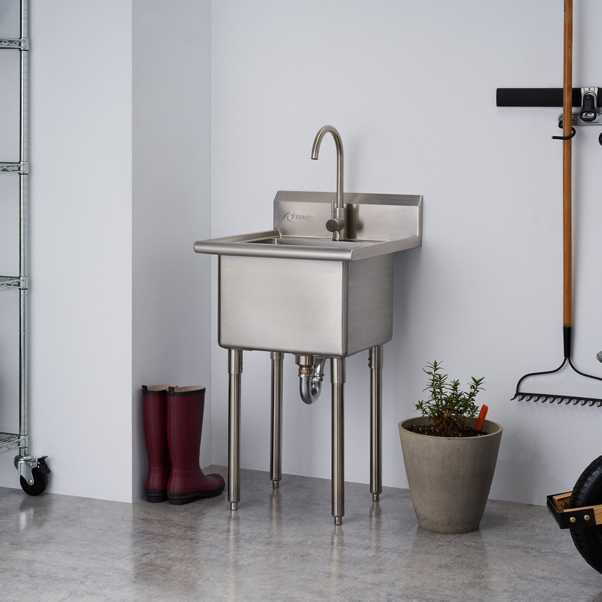 TRINITY Stainless Steel Utility Sink w/ Faucet, NSF
