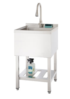 Évier utilitaire TRINITY EcoStorage® | Bac 18 x 16 x 13 | Évier utilitaire en acier inoxydable | NSF | Avec robinet extractible et grille d'évier