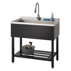 TRINITY | 30x14x11.5 Basin | Stainless Steel Utility Sink | NSF | w/ Pull-Out Faucet | Black