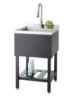 TRINITY | 18x16x13 Basin | Stainless Steel Utility Sink | NSF | w/ Pull-Out Faucet + Sink Grid| Black
