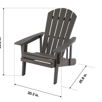 A dark gray wooden Adirondack chair is shown with its dimensions. The chair has a total height of 36.8 inches, a total width of 30.3 inches, and a total depth of 35.6 inches.