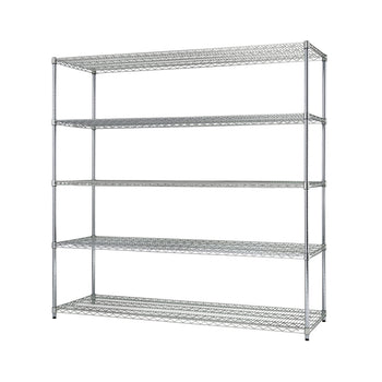 A five-tier extra large chrome wire shelving unit stands against a white background. The shelving has five horizontal wire shelves supported by vertical poles at each corner.
