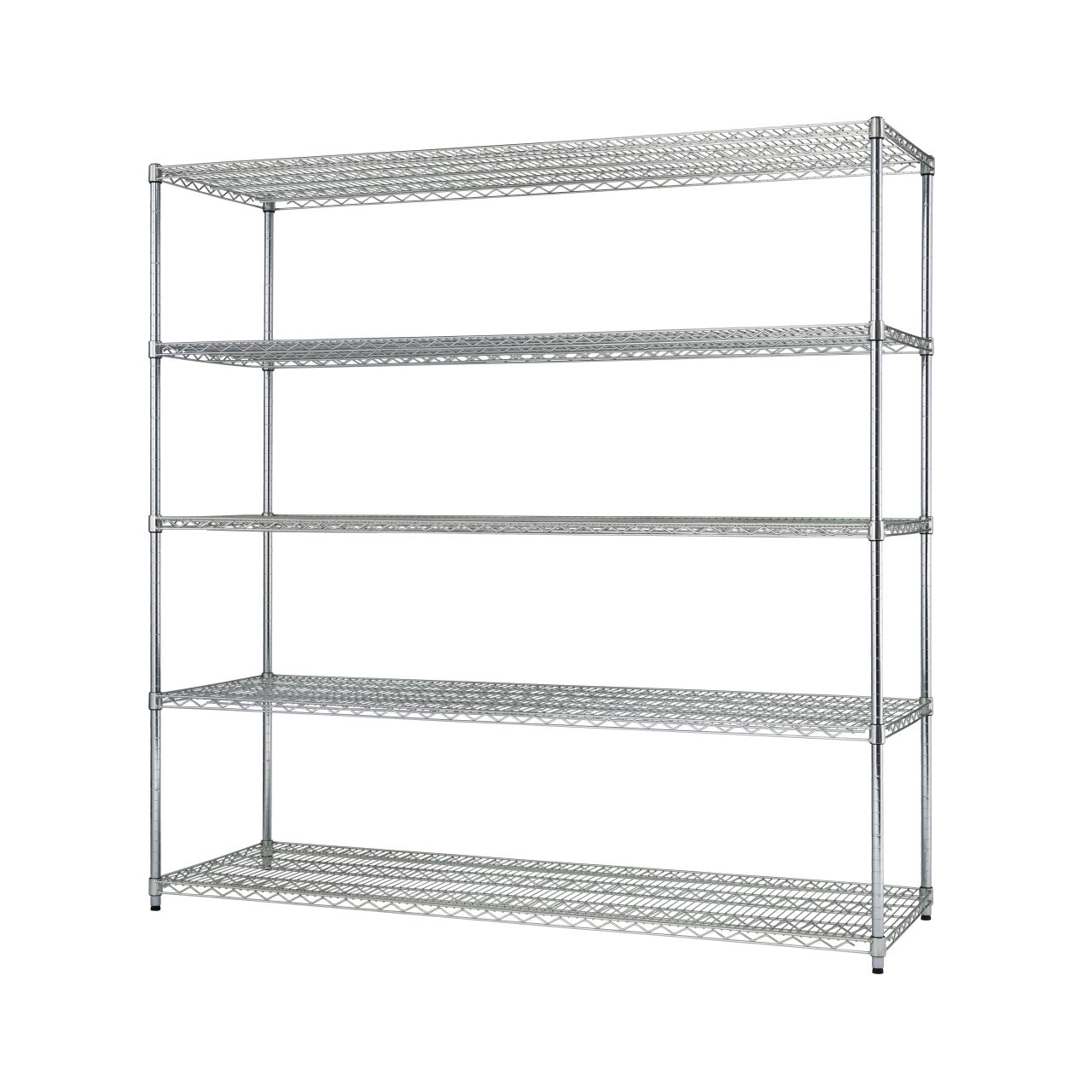 A five-tier extra large chrome wire shelving unit stands against a white background. The shelving has five horizontal wire shelves supported by vertical poles at each corner.