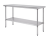 A 60x24x35 stainless steel prep table with two tiers stands against a white background. The table has a rectangular top, four cylindrical legs, and a lower shelf of the same material.