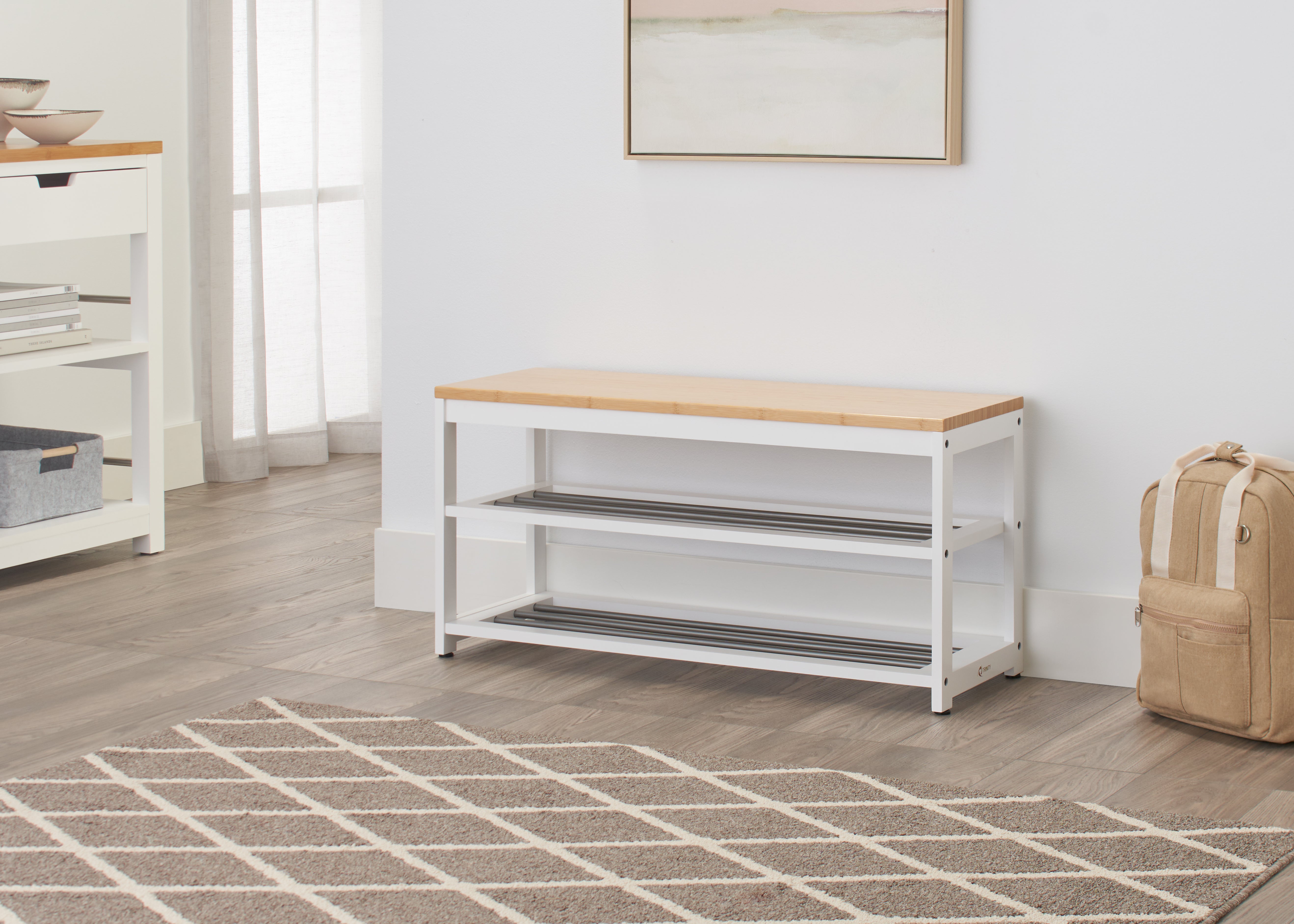 TRINITY® EcoStorage® | 3-Tier Bamboo & Metal Shoe Rack | White