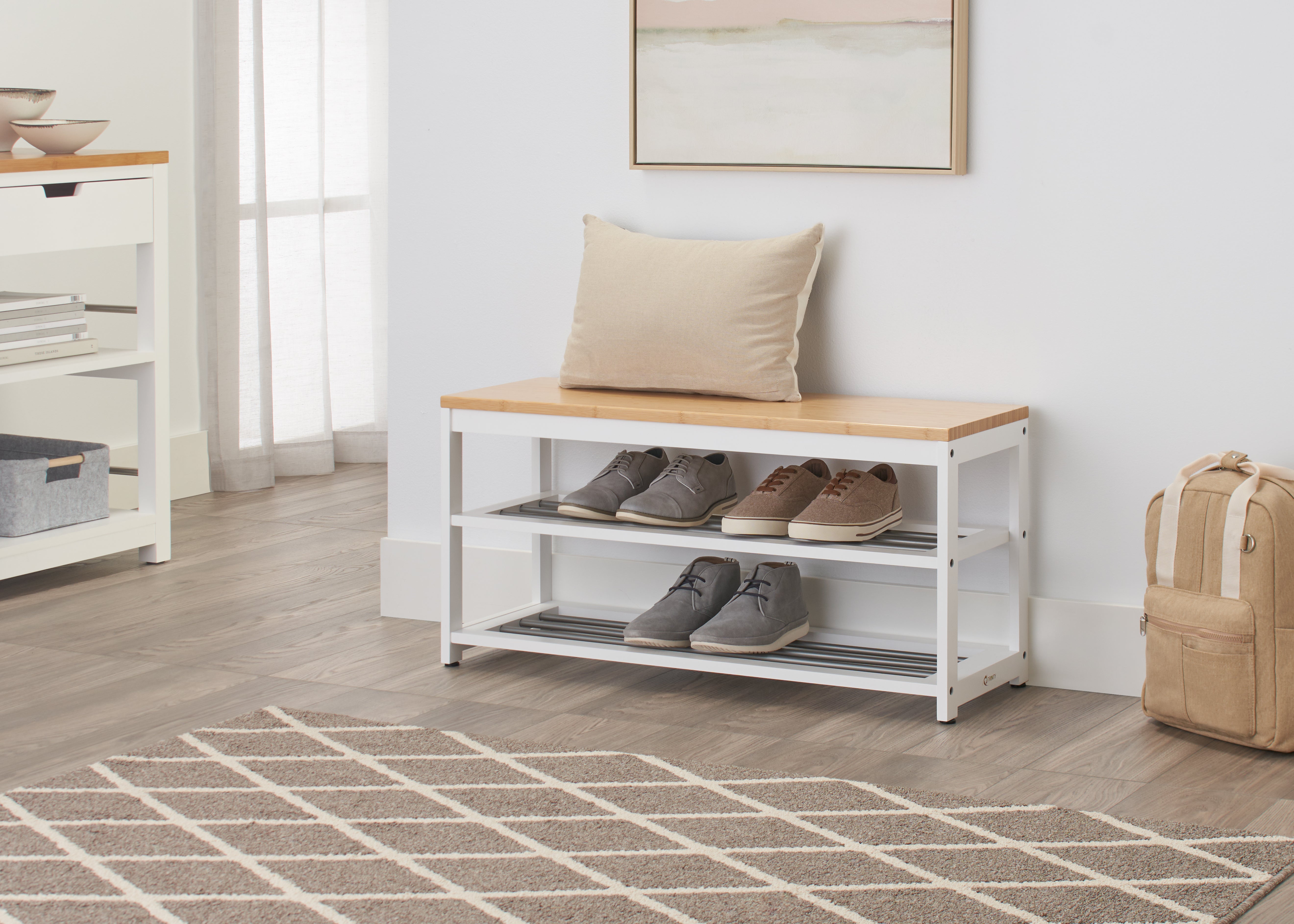 TRINITY® EcoStorage® | 3-Tier Bamboo & Metal Shoe Rack | White