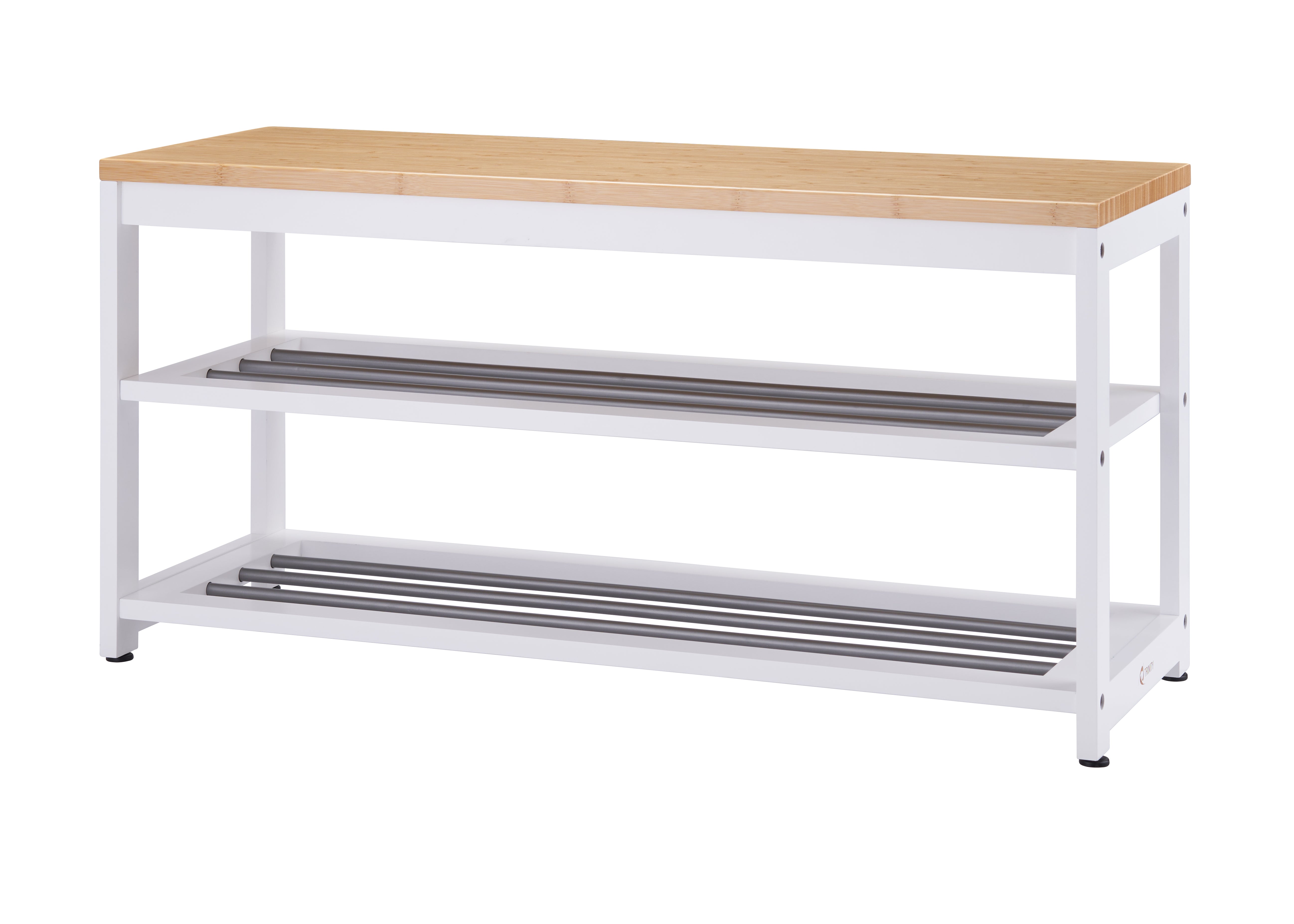 TRINITY® EcoStorage® | 3-Tier Bamboo & Metal Shoe Rack | White