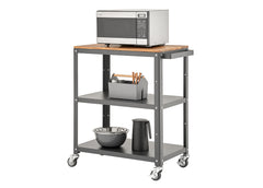 TRINITY | 3-Tier Metal Kitchen Cart | w/ Acacia Top | Dark Gray