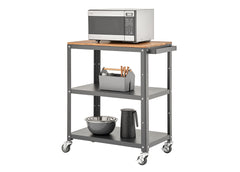 TRINITY | 3-Tier Metal Kitchen Cart | w/ Acacia Top | Dark Gray
