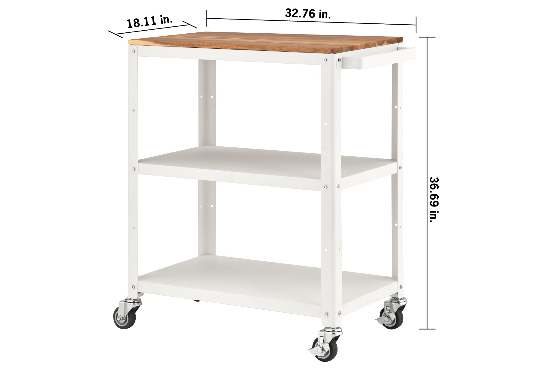 TRINITY® | 3-Tier Metal Kitchen Cart | w/ Acacia Top | White