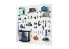 TRINITY | Panneau mural modulaire à lattes de 64 pi² | Ensemble d'accessoires ultime de 40 pièces | Blanc