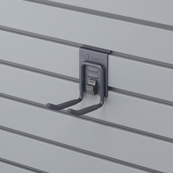 A close-up shot shows a black, U-shaped hook with 