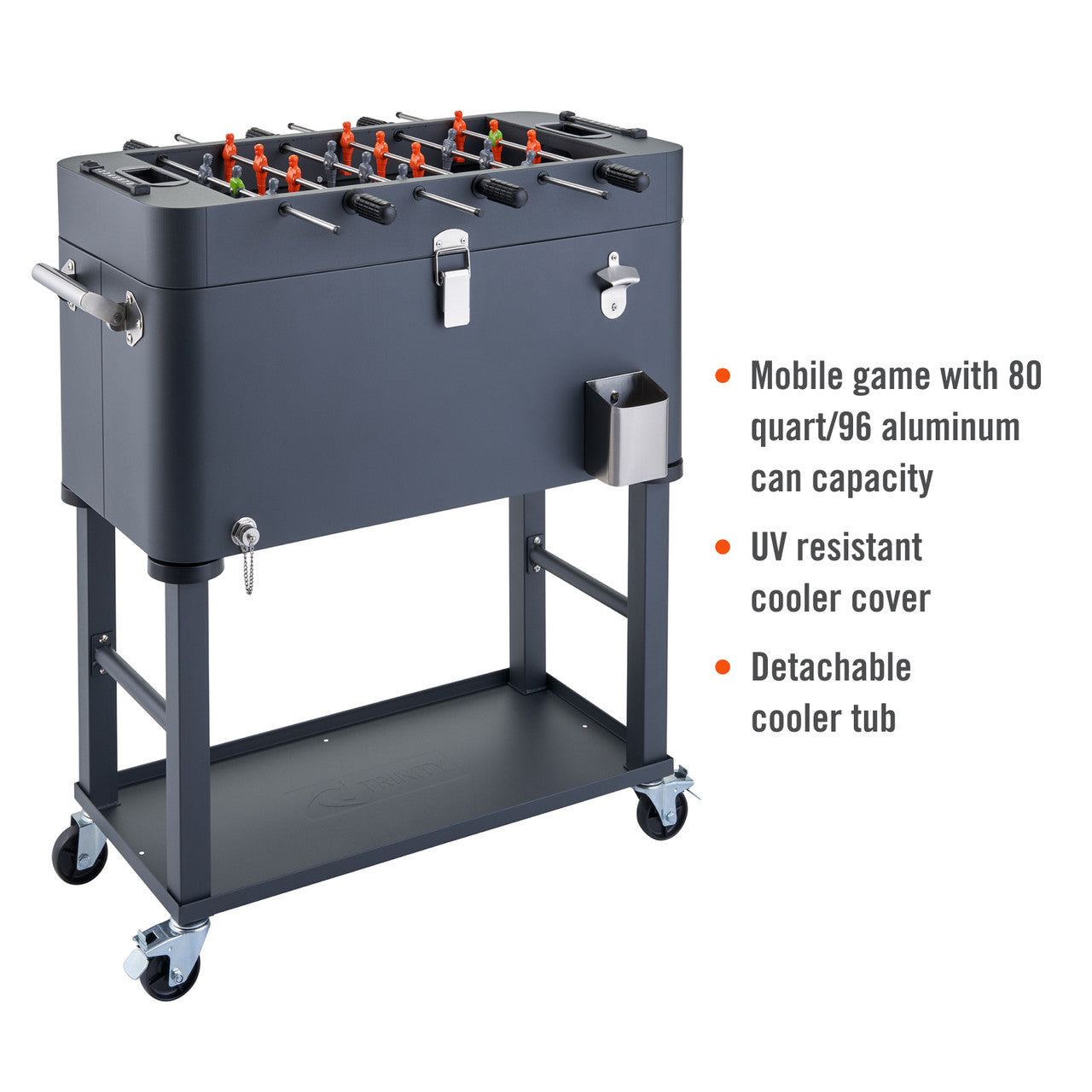 Charcoal Gray TRINITY 80 Quart Outdoor Foosball Cooler with Wheels