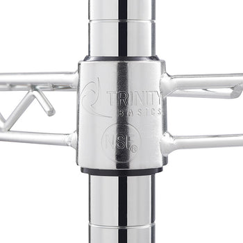 Close-up of a silver metal pole with a connector piece labeled 