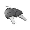 Two gray keys with "WWT" and "222" markings are shown on a white background, angled slightly to the right. The keys are attached to a silver ring.