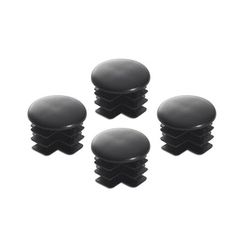 Four black rubber caps with a rounded top and ribbed stem are arranged on a white background. These appear to be designed to fit over the ends of tubes or rods, possibly for a drum rack or similar equipment.
