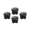 Four black rubber caps with a rounded top and ribbed stem are arranged on a white background. These appear to be designed to fit over the ends of tubes or rods, possibly for a drum rack or similar equipment.