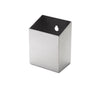 A brushed metal rectangular container, cap catcher for stainless steel cooler. It has an angled opening on top, with a keyhole-shaped hanging slot visible on the upper back interior.