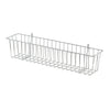 A metal wire storage basket with a rectangular shape and two hooks for wall mounting. The basket has an open design, ideal for organizing items in kitchens, bathrooms, or closets.