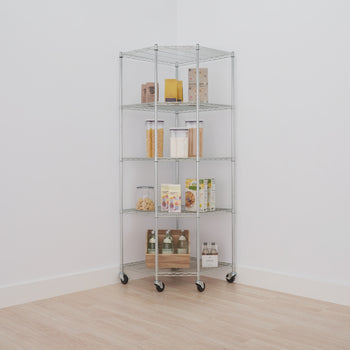 NEAT EcoStorage® | 5-Tier | 27x27x18x72 | Corner Wire Shelving | w/ Wheels | NSF | Chrome