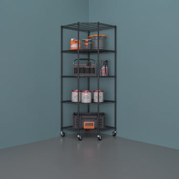 NEAT | 5-Tier | 27x27x18x72 | Corner Wire Shelving | w/ Wheels | NSF | Black